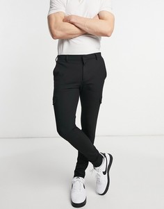 Черные супероблегающие строгие брюки с карманами карго ASOS DESIGN-Черный цвет