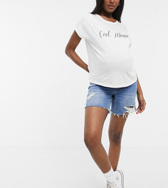 Выбеленные удлиненные шорты с рваной отделкой и завышенной талией Urban Bliss Maternity-Голубой