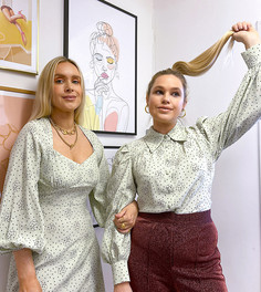 Свободная блузка с объемными рукавами и цветочным принтом Labelrail X Olivia & Alice-Зеленый цвет