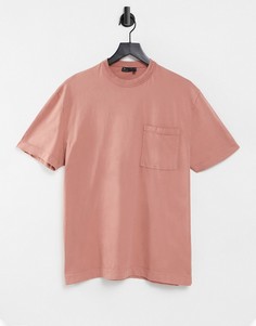 Розовая выбеленная свободная футболка с карманом ASOS DESIGN-Розовый цвет