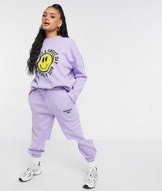 Сиреневый спортивный костюм в стиле oversized из свитшота с изображением смайлика и джоггеров ASOS DESIGN Hourglass-Фиолетовый цвет