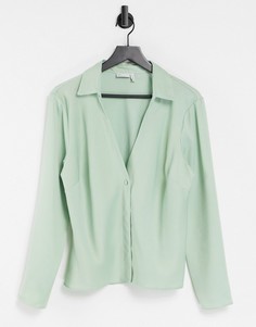 Шалфейно-зеленая атласная рубашка узкого кроя ASOS DESIGN-Зеленый цвет