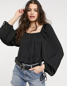 Черное боди с объемными рукавами Free People Another Round-Черный цвет