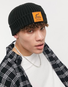 Черная шапка-бини в рубчик с оранжевой нашивкой Jack & Jones-Черный цвет