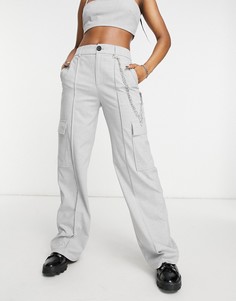 Серые широкие брюки с карманами и цепочкой от комплекта Bershka-Серый