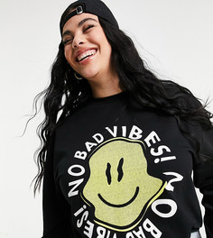 Черный oversized-свитшот с принтом "Happy Vibes" ASOS DESIGN Curve-Черный цвет