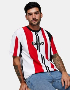 Футболка в белую и красную полоску с принтом "Tokyo" Topman-Белый