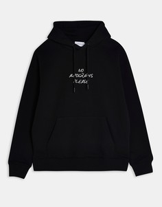 Худи черного цвета с вышитой надписью Topman-Черный цвет