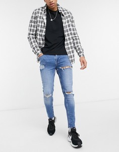 Выбеленные синие рваные джинсы скинни ASOS DESIGN-Голубой