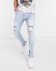 Светло-голубые супероблегающие рваные джинсы Bershka-Голубой