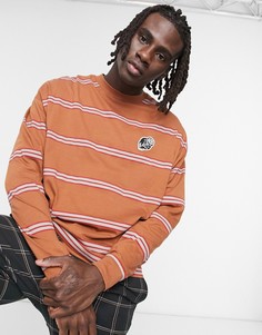 Коричневая oversized-футболка в полоску с длинными рукавами и вышитым черепом на груди ASOS DESIGN-Коричневый цвет