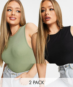 Набор из 2 боди без рукавов черного и болотного цвета Missguided-Многоцветный