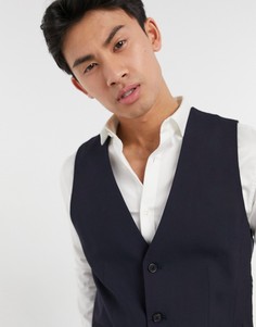 Темно-синий приталенный жилет ASOS DESIGN