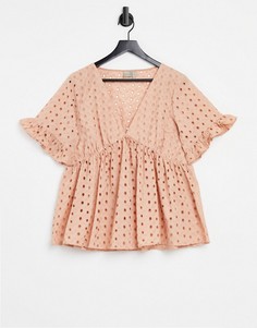 Розово-бежевый свободный топ с вышивкой ришелье ASOS DESIGN-Розовый цвет