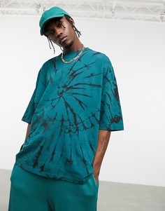 Футболка в стиле oversized с принтом тай-дай из органического хлопка зеленого цвета ASOS DESIGN-Зеленый цвет