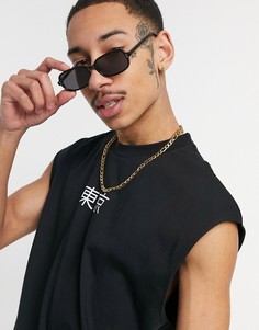 Черная oversized-майка с текстовым принтом ASOS DESIGN-Черный цвет