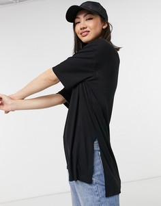 Черная футболка в стиле oversized с разрезами по бокам и декоративной строчкой из материала в рубчик ASOS DESIGN-Черный цвет