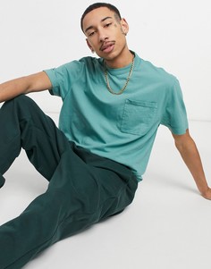 Свободная футболка выбеленного синего цвета с карманом ASOS DESIGN-Голубой