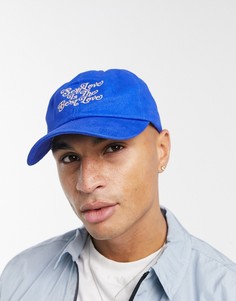 Синяя бейсболка с текстовой вышивкой ASOS DESIGN-Голубой
