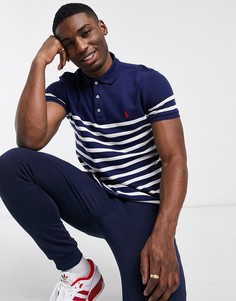 Поло в бретонскую полоску темно-синего и белого цвета с логотипом игрока Polo Ralph Lauren-Темно-синий