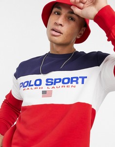 Красный флисовый свитшот в стиле колор блок Polo Ralph Lauren Sport Capsule