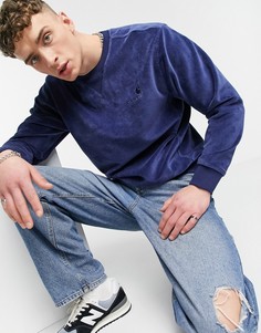 Синий велюровый свитшот Carhartt WIP United Script-Голубой
