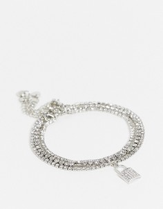 Серебристый браслет на щиколотку с замочкой и отделкой стразами House of Pascal Locked Up