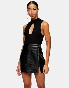 Трикотажный топ с вырезом Topshop-Черный цвет