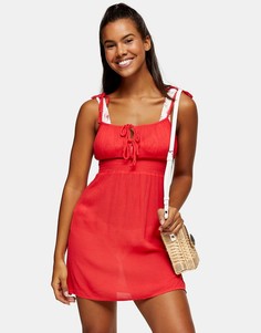 Красное пляжное платье мини со сборками спереди Topshop-Красный