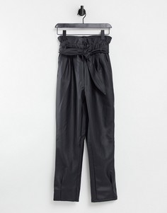 Черные брюки из искусственной кожи с завязками на талии и складками ASOS DESIGN Hourglass-Черный цвет