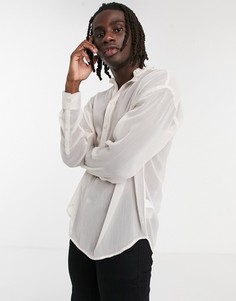 Рубашка без застежки из шифона в стиле oversized с оборками на воротнике ASOS DESIGN-Белый