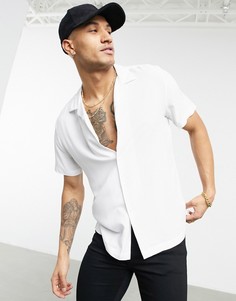 Белая рубашка классического кроя из вискозы с отложным воротником ASOS DESIGN-Белый