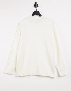 Белый oversized-джемпер с круглым вырезом Bershka