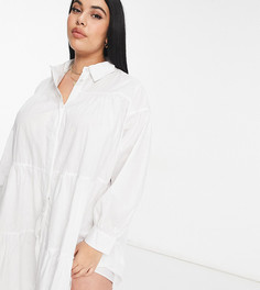 Белое ярусное платье-рубашка Threadbare Plus Size-Белый