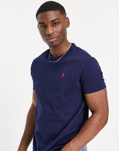 Темно-синяя плотная классическая oversized-футболка с логотипом игрока Polo Ralph Lauren-Темно-синий