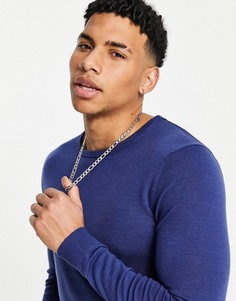 Джемпер из мериносовой шерсти с круглым вырезом Selected Homme new-Голубой