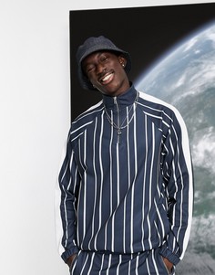 Oversized-свитшот в полоску с короткой молнией и контрастными вставками от комплекта ASOS DESIGN-Черный цвет