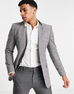 Супероблегающий льняной пиджак в темно-синюю клетку «принц Уэльский» ASOS DESIGN-Темно-синий