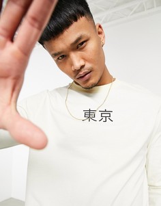 Бежевый лонгслив облегающего кроя с текстовым принтом ASOS DESIGN-Нейтральный