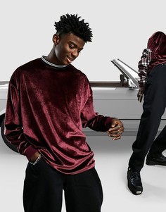 Красный велюровый oversize-лонгслив с жестким воротником-стойкой ASOS DESIGN