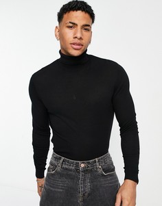 Черный хлопковый джемпер с отворачивающимся воротником ASOS DESIGN-Черный цвет
