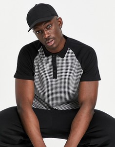 Футболка-поло с принтом "гусиная лапка" и контрастными рукавами ASOS DESIGN-Черный цвет