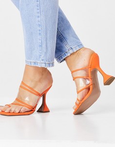Оранжевые босоножки на каблуке с ремешками и перемычкой между пальцами ASOS DESIGN-Оранжевый цвет