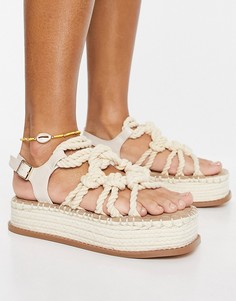 Светло-бежевые сандалии на плоской платформе с веревками ASOS DESIGN Tape-Нейтральный