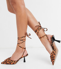 Туфли на среднем каблуке с цветочным принтом, пряжкой и завязками ASOS DESIGN Shelby-Многоцветный