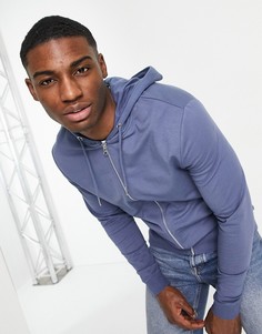 Темно-синий легкий худи из органического хлопка на молнии ASOS DESIGN-Голубой