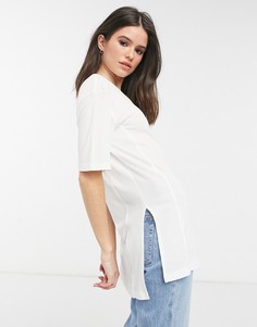 Белая футболка в стиле oversized с разрезами по бокам и декоративной строчкой в рубчик ASOS DESIGN-Белый