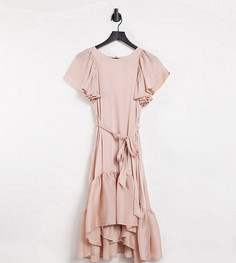 Нежно-розовое атласное платье миди с оборкой по нижнему краю Blume Maternity-Розовый цвет