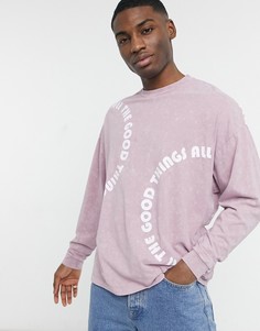 Фиолетовый выбеленный oversized-лонгслив с текстовым принтом ASOS DESIGN-Фиолетовый цвет