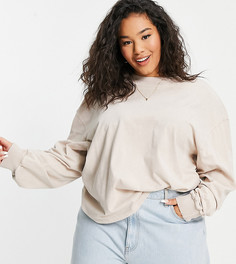 Светло-бежевый выбеленный oversized-лонгслив с манжетами ASOS DESIGN Curve-Нейтральный